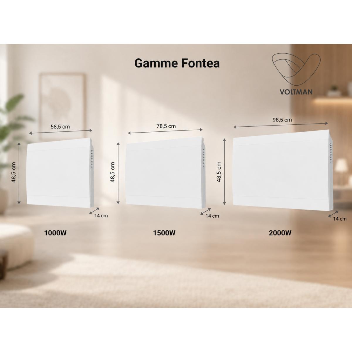 Radiateur Fontea Connect Wifi 1000W à 2000W - façade acier - blanc - Voltman