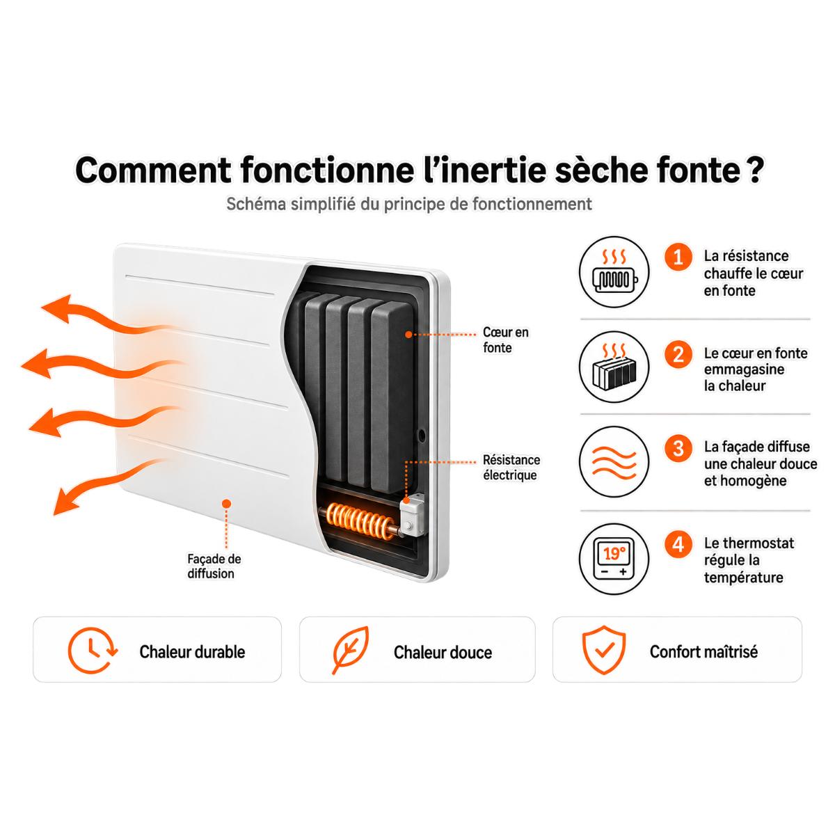 Radiateur Fontea Connect Wifi 1000W à 2000W - façade acier - blanc - Voltman