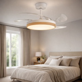 Ventilateur de plafond + éclairage + pâles rétractables Ø91 cm - blanc - Voltman
