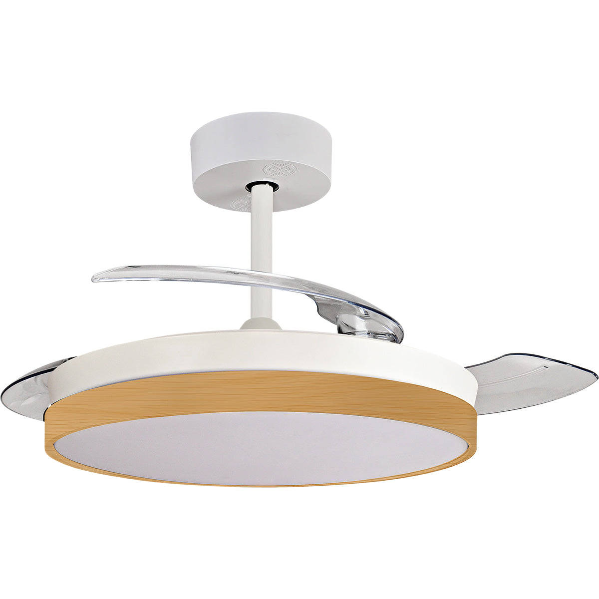 Ventilateur de plafond + éclairage + pâles rétractables Ø91 cm - blanc - Voltman