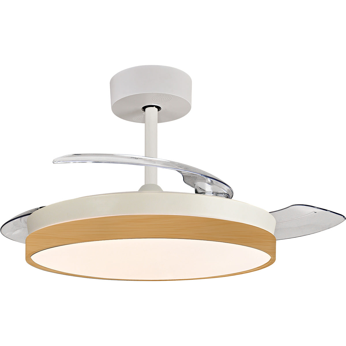 Ventilateur de plafond + éclairage + pâles rétractables Ø91 cm - blanc - Voltman