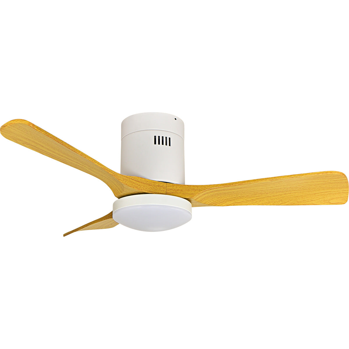 Ventilateur de plafond connecté + éclairage Ø105 cm - blanc et bois - Voltman