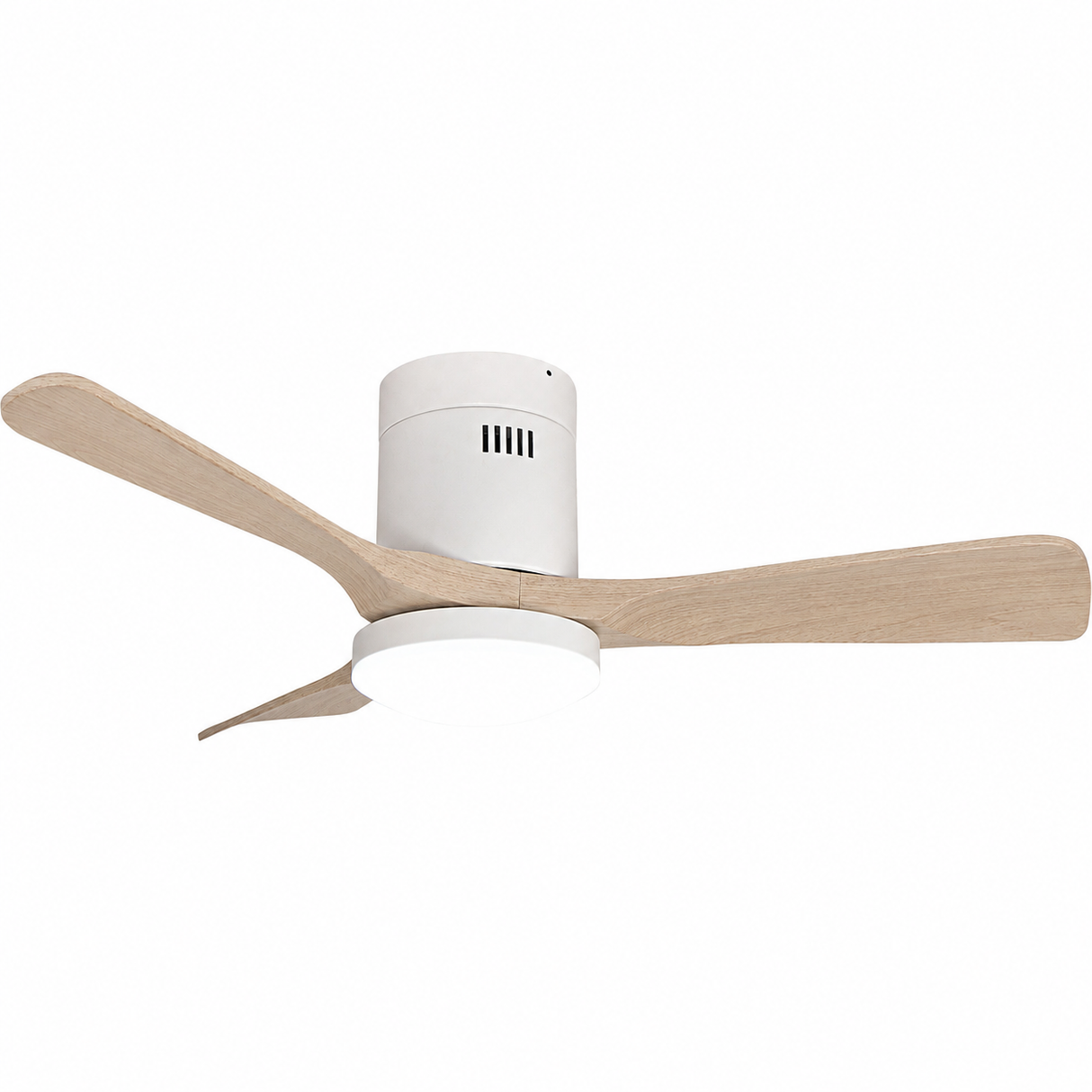 Ventilateur de plafond connecté + éclairage Ø105 cm - blanc et bois - Voltman