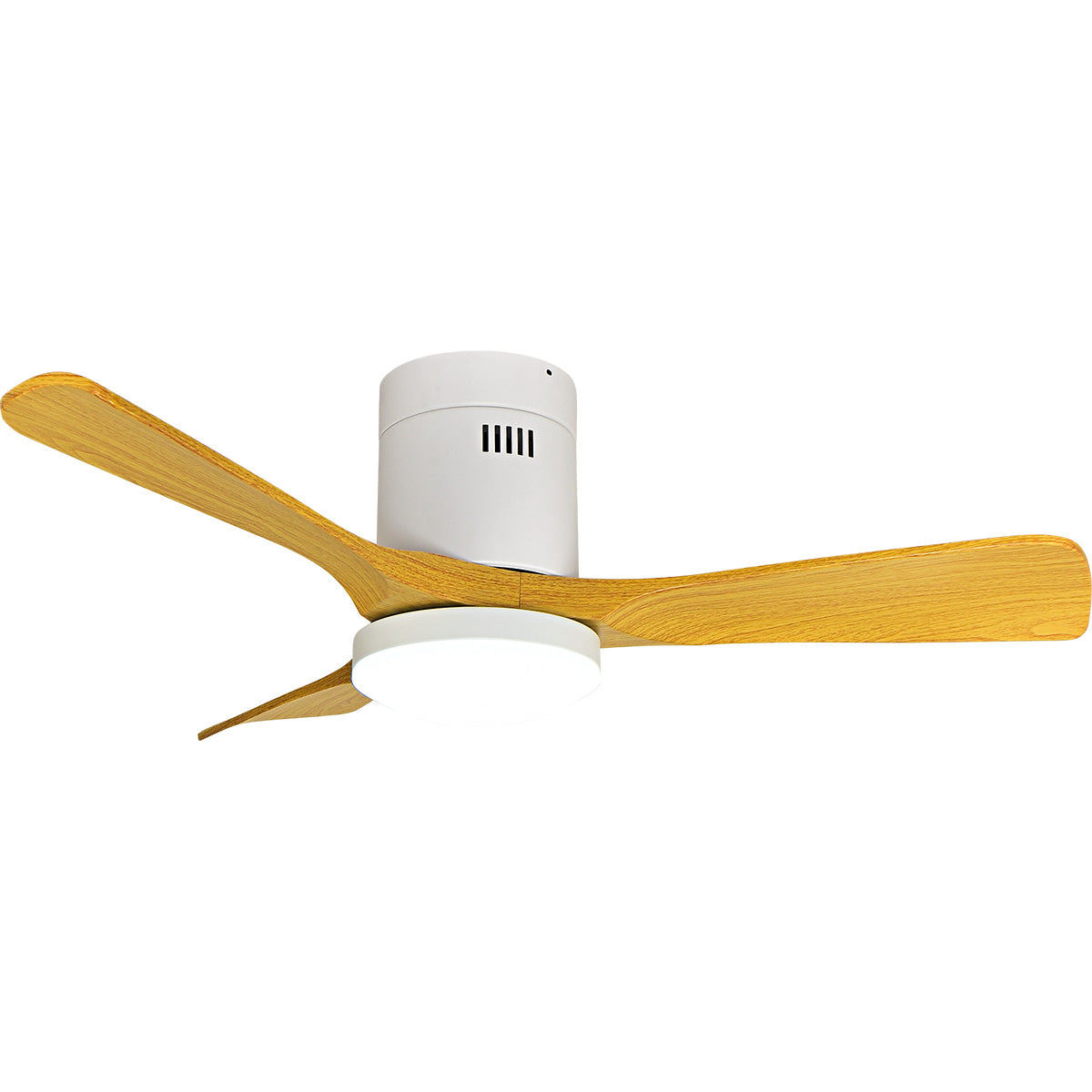 Ventilateur de plafond connecté + éclairage Ø105 cm - blanc et bois - Voltman