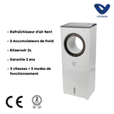 Rafraîchisseur d'air 4en1 humidificateur et purificateur - 80W - blanc - réservoir 2L  - Voltman