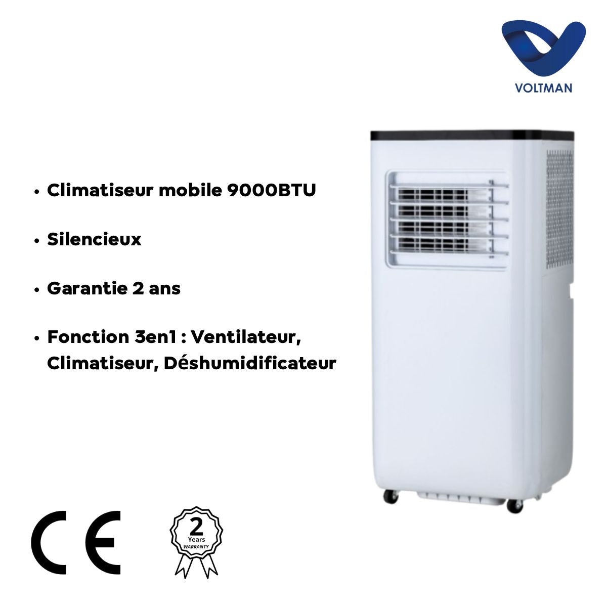 Climatiseur 3en1 Ventilateur Déshumidificateur - Silencieux - Classe énergétique A - VOLTMAN