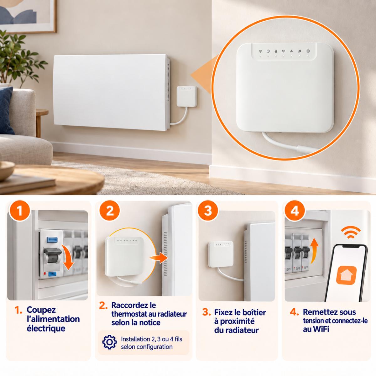 Thermostat électronique connecté WiFi - compatible réglementation 2030 - Voltman