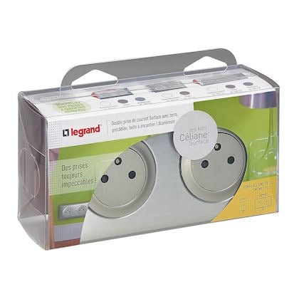 Double prise affleurante 2P+T 16A + boîte encastrement Céliane - Legrand