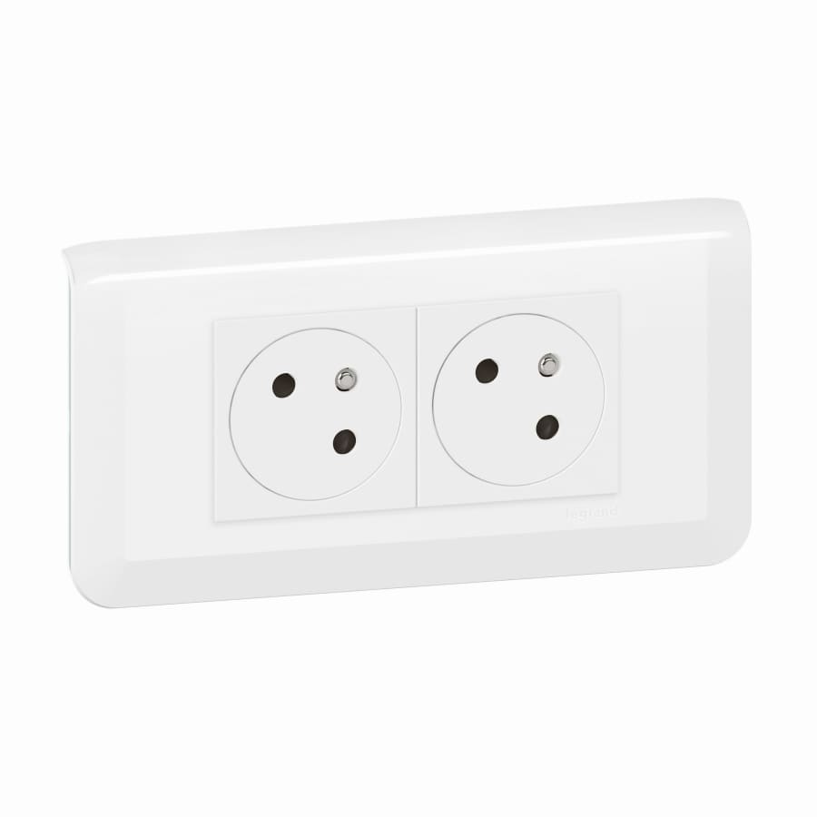 Double prise encastrée 2P+T 16A précâblée complet - Mosaic - blanc - Legrand