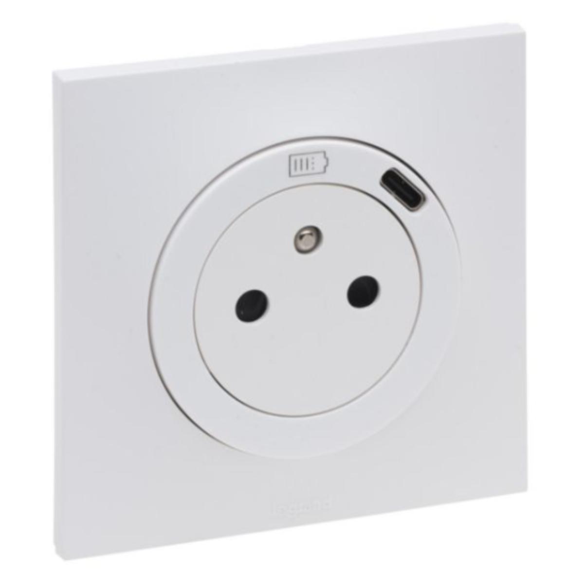 Prise de courant avec chargeur USB-C 16A Blanc - Neptune - Legrand