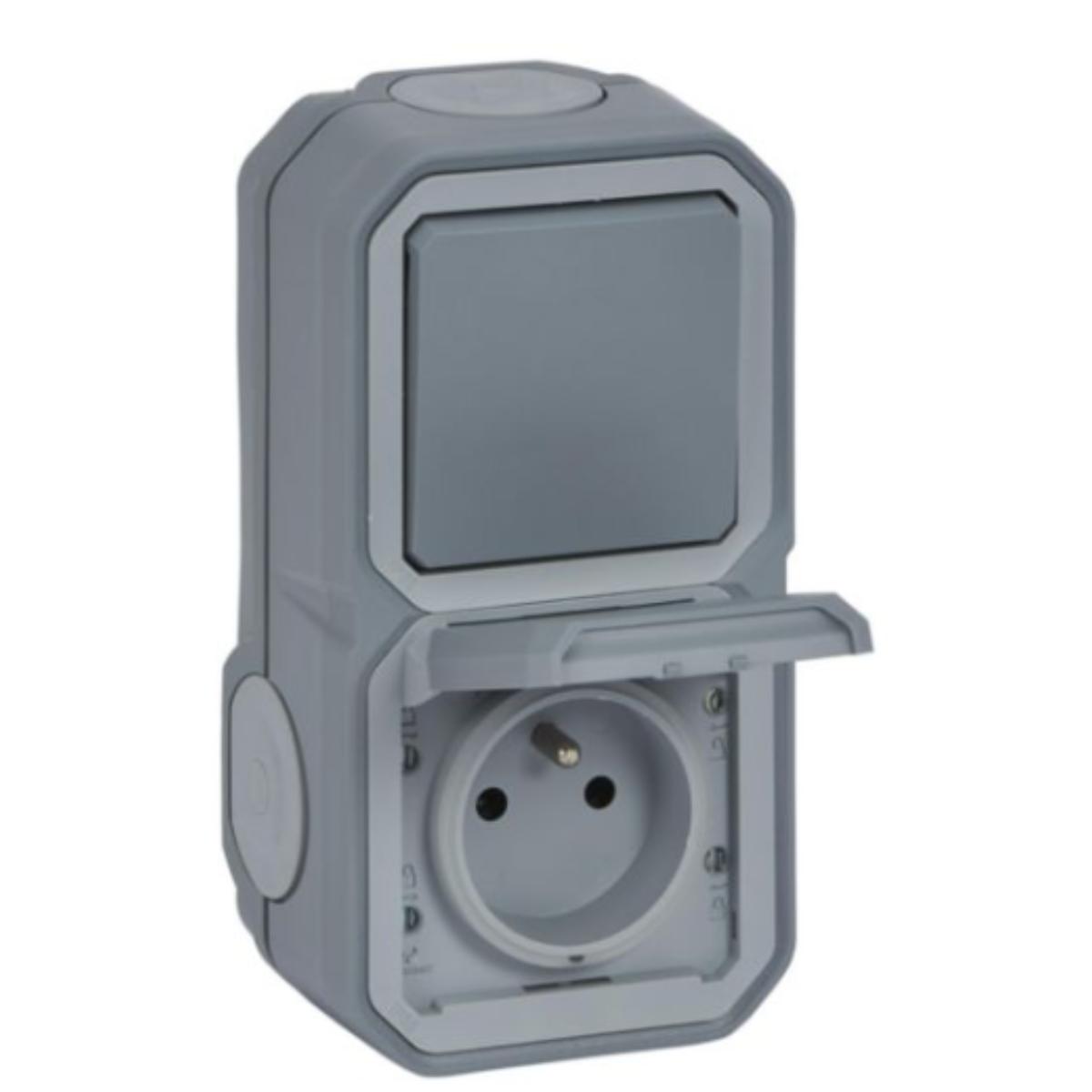 Prise et va-et-vient étanche Plexo Vertical Gris - Legrand