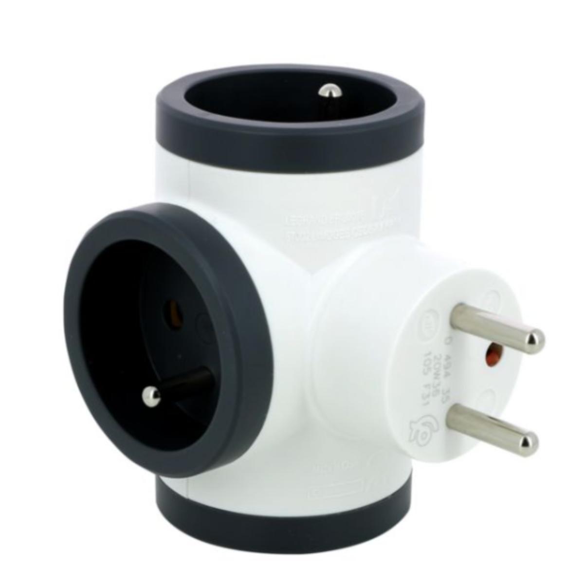 Fiche triplite 3 prises latérales 3680W - Blanc et Gris foncé - Legrand