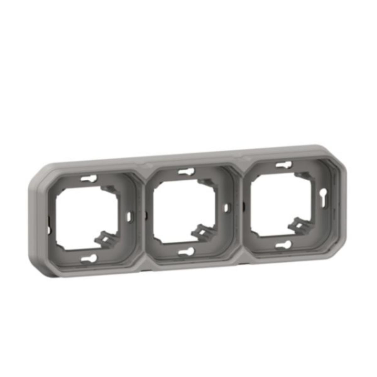 Support plaque étanche 3 postes Plexo encastré Gris - Legrand