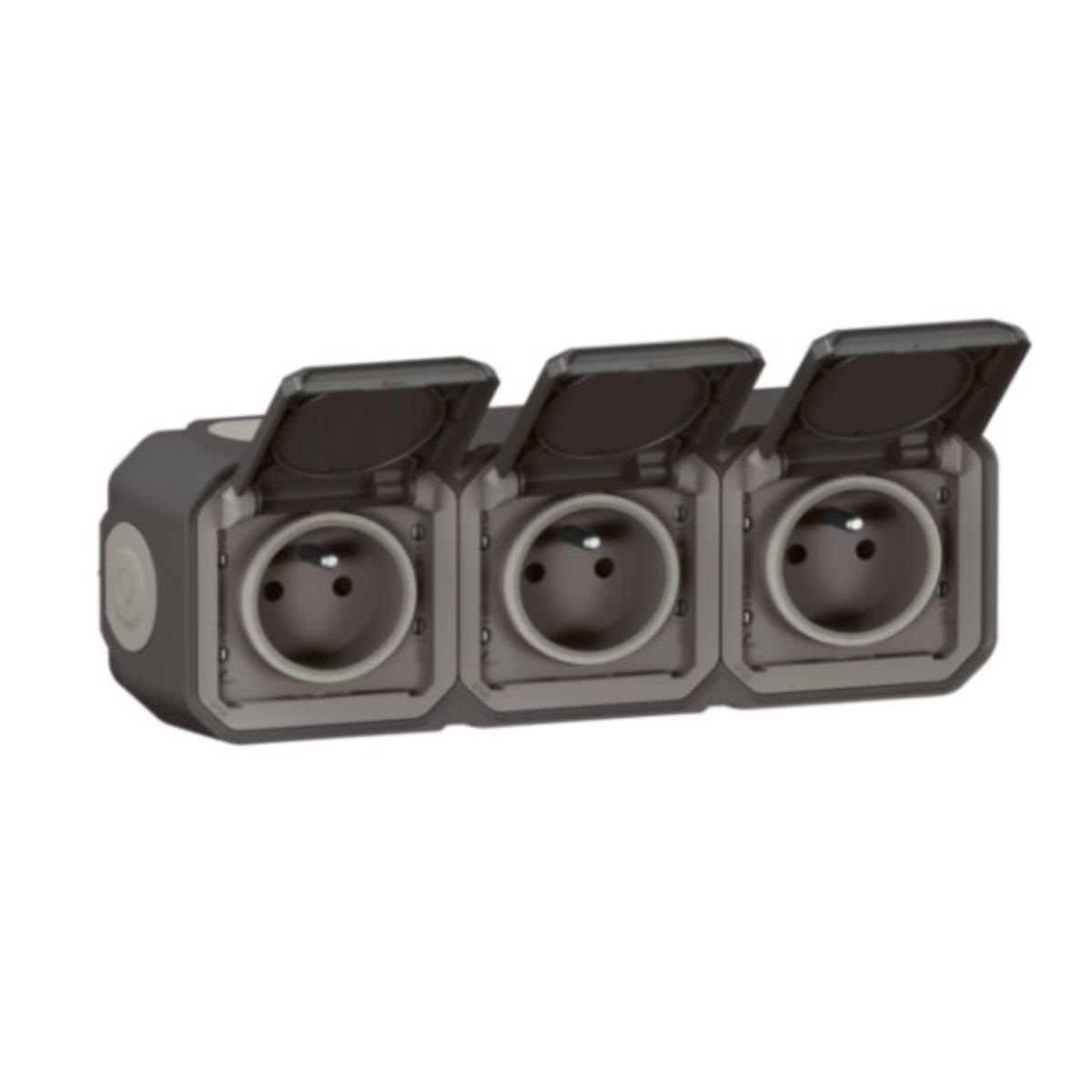 Triple prise 2P+T étanche horizontale Plexo précâblée 16A 250V anthracite - Legrand