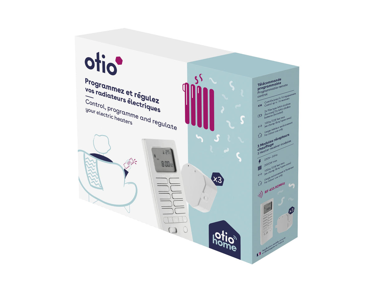 Pack chauffage connecté avec télécommande thermostat et modules de chauffage - Otio