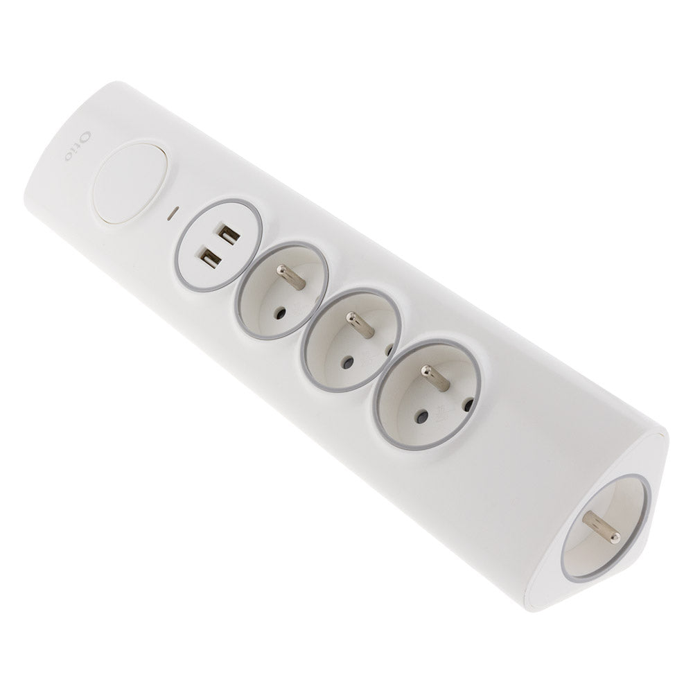 Multiprise d'angle parafoudre 4P 16A façade + 2 USB parafoudre - précâblée ou à câbler - Otio