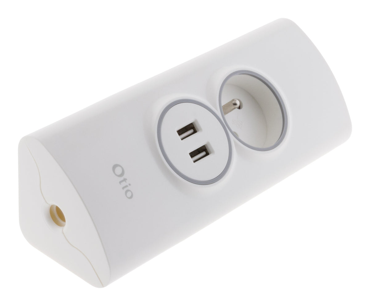 Multiprise d'angle 2P 16A + 2 USB précâblée ou à câbler - Otio