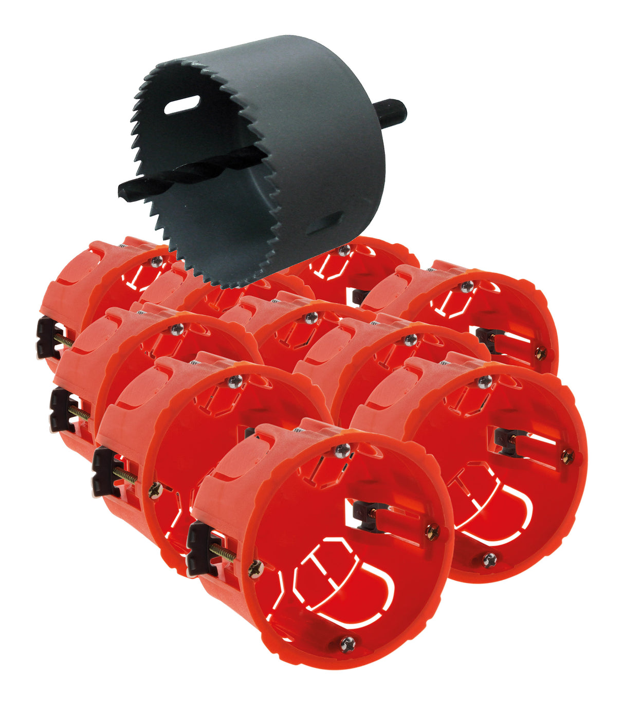 Lot de 10 boîtes encastrement placo Ø67mm + scie-cloche - Rouge - Zenitech
