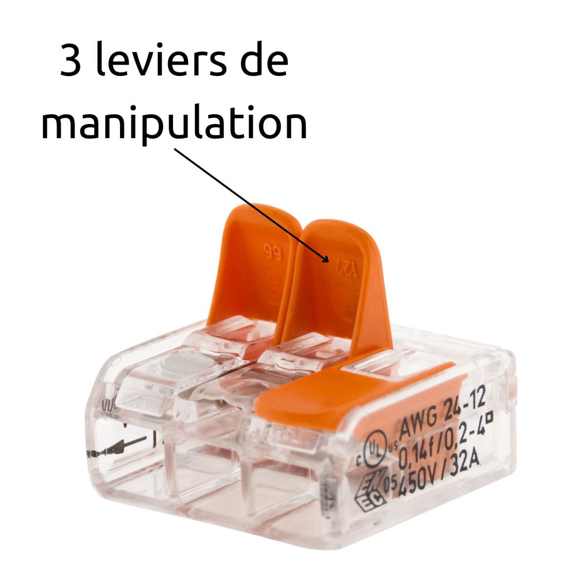 Borne de raccordement S221 - 2/3/5 conducteurs leviers 4mm² - Wago