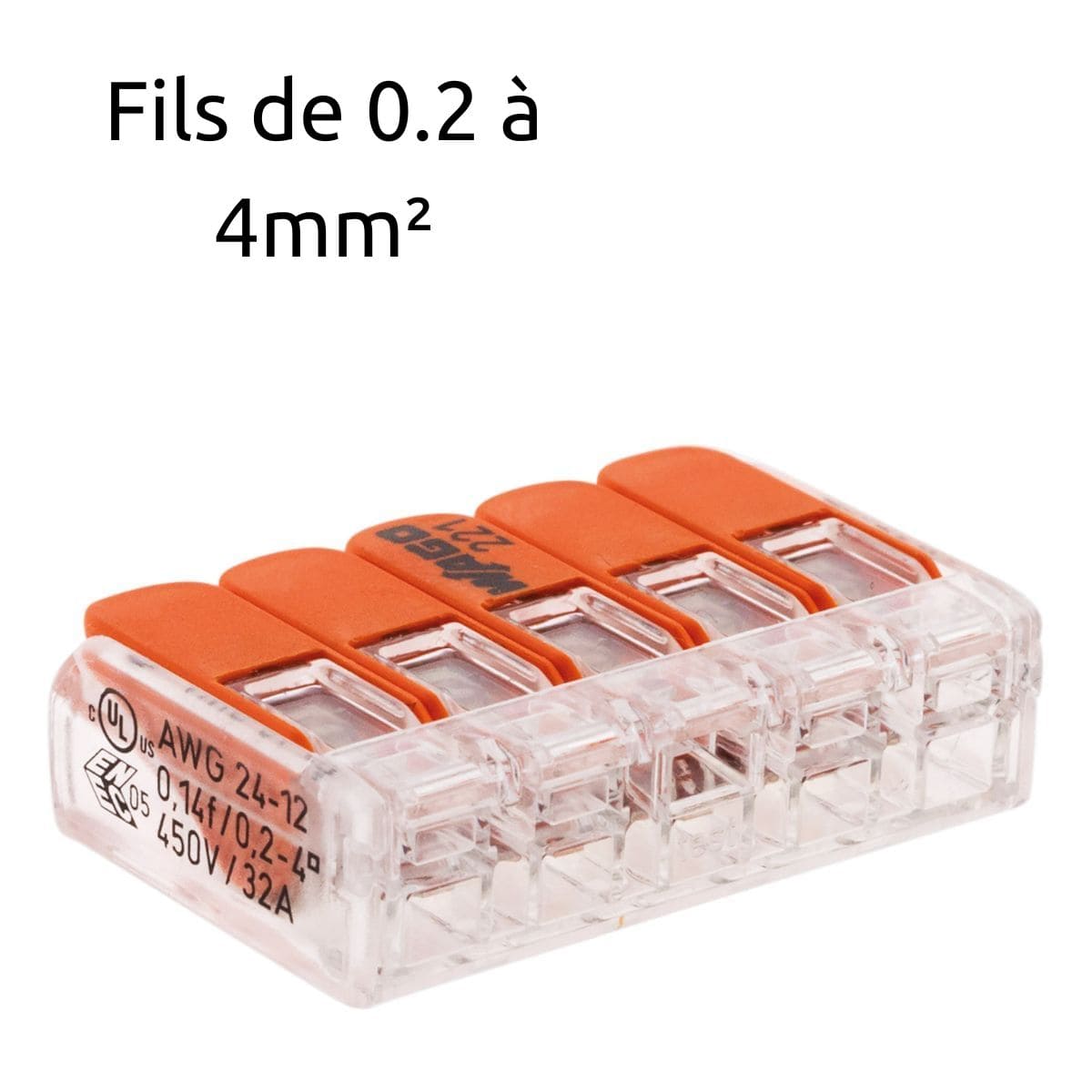 Borne de raccordement S221 - 2/3/5 conducteurs leviers 4mm² - Wago