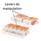 Lot de 60 bornes de raccordement S221 Compact - 2/3/5 conducteurs avec leviers 4mm² - orange - Wago