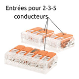 Lot de 60 bornes de raccordement S221 Compact - 2/3/5 conducteurs avec leviers 4mm² - orange - Wago