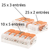 Lot de 60 bornes de raccordement S221 Compact - 2/3/5 conducteurs avec leviers 4mm² - orange - Wago