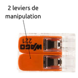 Lot de 5/10/20 bornes de raccordement S221 - 2/5 conducteurs leviers 4mm² - Wago