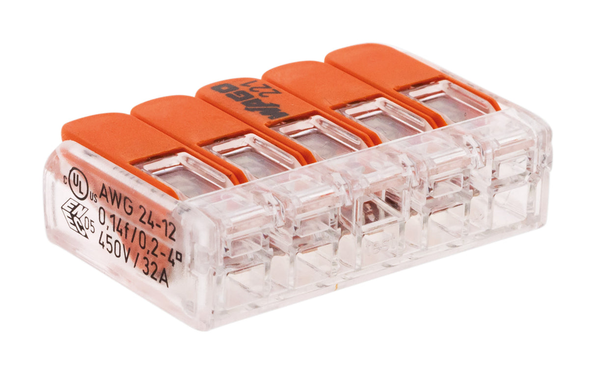 Lot de 10 bornes de raccordement S221 Compact - Connexion rapide - 5 conducteurs avec leviers 4mm² - orange - Wago