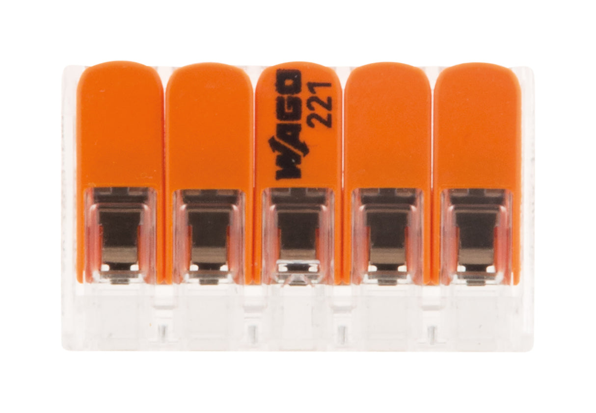 Lot de 10 bornes de raccordement S221 Compact - Connexion rapide - 5 conducteurs avec leviers 4mm² - orange - Wago