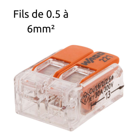 Lot de 3/5 bornes de raccordement S221 - 2/3/5 conducteurs leviers 6mm² - Wago