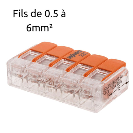 Lot de 3/5 bornes de raccordement S221 - 2/3/5 conducteurs leviers 6mm² - Wago