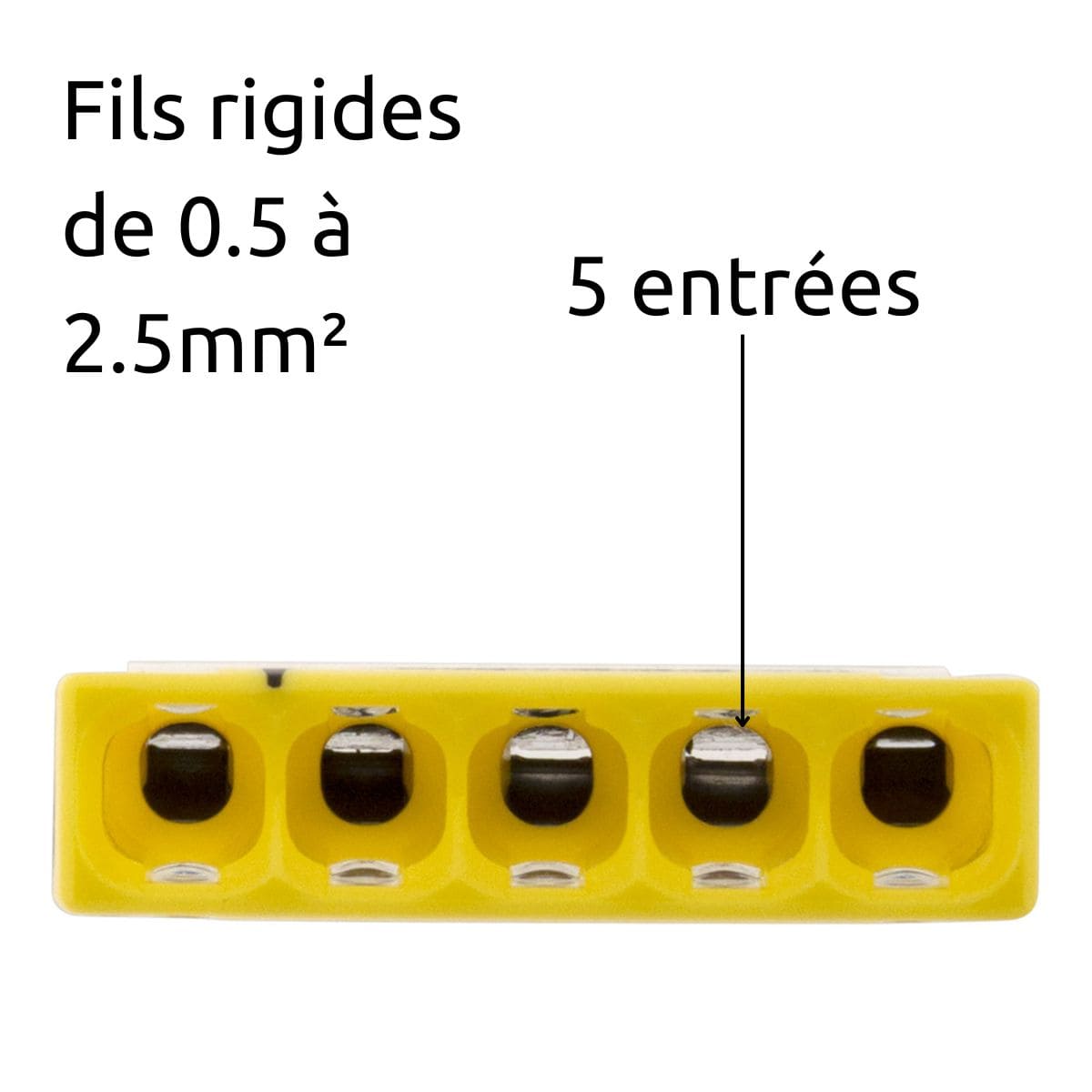 Lot de 50 bornes S2273 - Connexion rapide - 5 conducteurs - fils rigides 2.5mm² - jaune - Wago