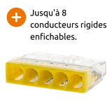 Lot de 50 bornes S2273 - Connexion rapide - 5 conducteurs - fils rigides 2.5mm² - jaune - Wago