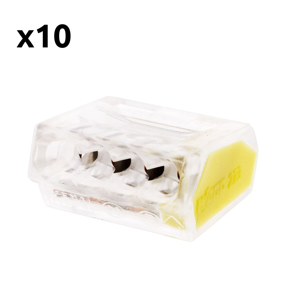 Lot de 10 bornes S2273 - Connexion rapide - 4 conducteurs - fils rigides 2.5mm² - jaune - Wago