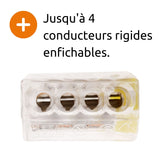 Lot de 10 bornes S2273 - Connexion rapide - 4 conducteurs - fils rigides 2.5mm² - jaune - Wago