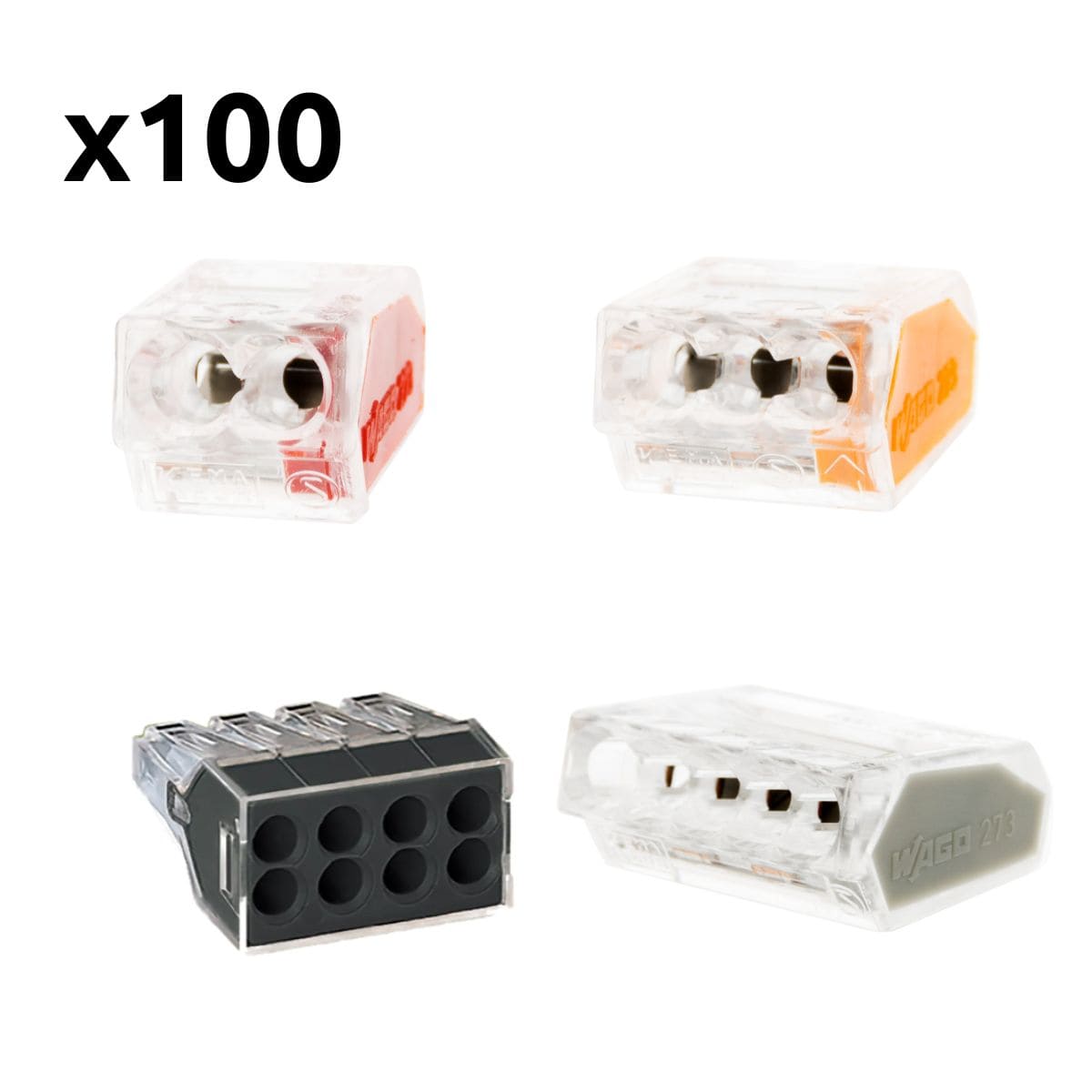 Panachage de 100 bornes S2273 - Connexion rapide - 2/3/5/8 conducteurs – fils rigides 2.5mm² - Wago