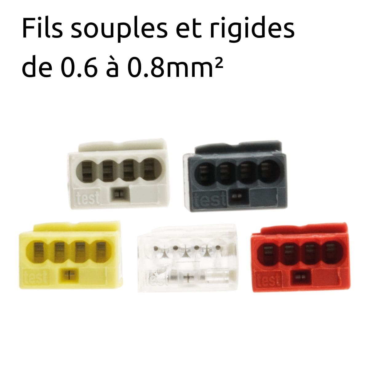 Lot de 5 bornes de raccordement S243 - Conducteurs souples et rigides - 0.6 à 0.8 mm² - 4 pôles - Wago