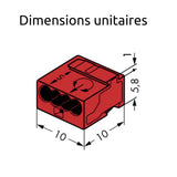 Lot de 5 bornes de raccordement S243 - Conducteurs souples et rigides - 0.6 à 0.8 mm² - 4 pôles - Wago