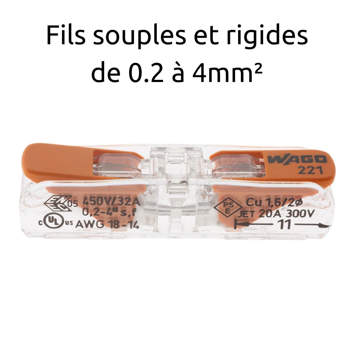 Lot de 10 bornes à levier S221 In Line - conducteurs souples et rigides 4mm² - Wago