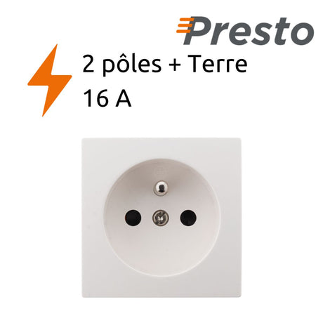 Prise 16A 2P+T simple en saillie blanc - gamme Presto - Zenitech