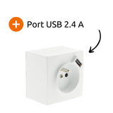 Lot de 5 Prises 2P+T + USB 2.4A en saillie blanc RAL 9010