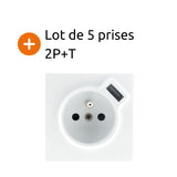 Lot de 5 Prises 2P+T + USB 2.4A en saillie blanc RAL 9010