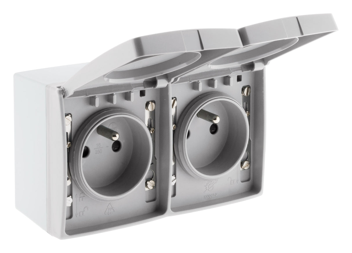 Double prise 16A 2P+T étanche IP55 - Gris - Orok - Zenitech