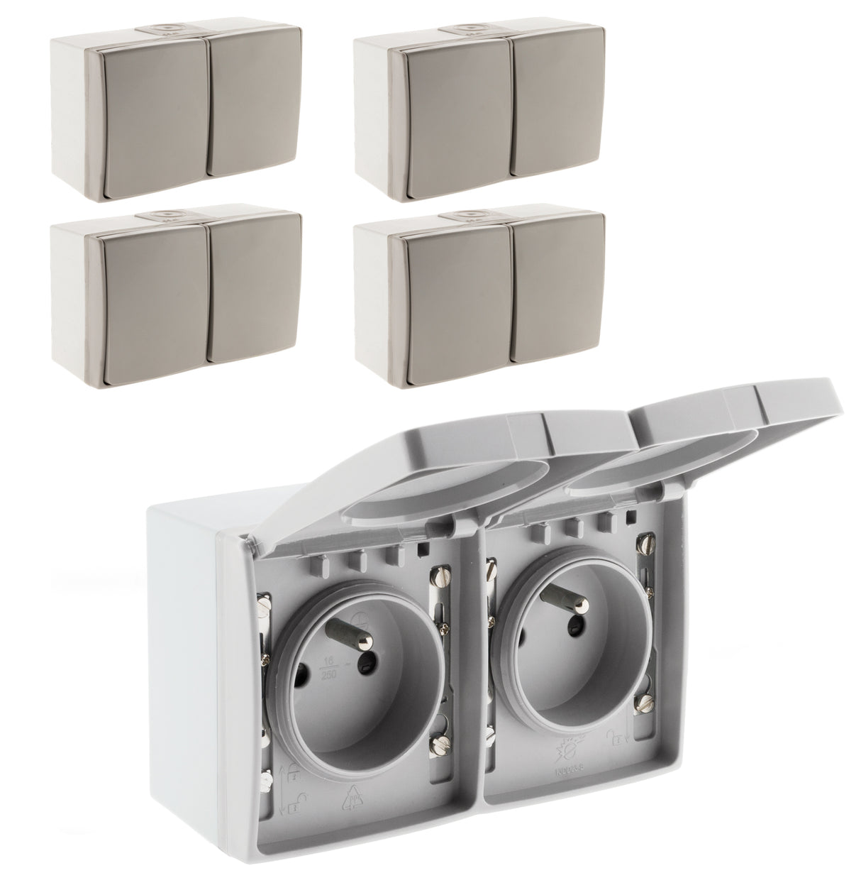 Double prise 16A 2P+T étanche IP55 - Gris - Orok - Zenitech