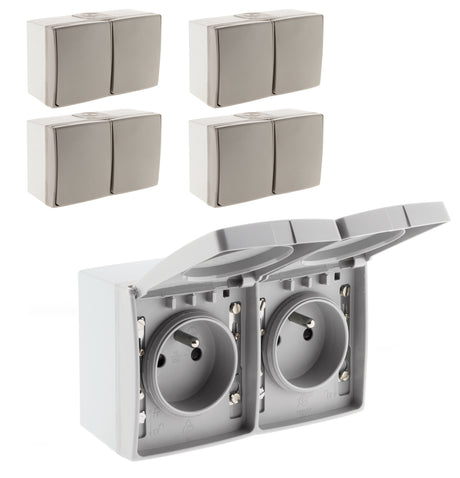 Double prise 16A 2P+T étanche IP55 - Gris - Orok - Zenitech
