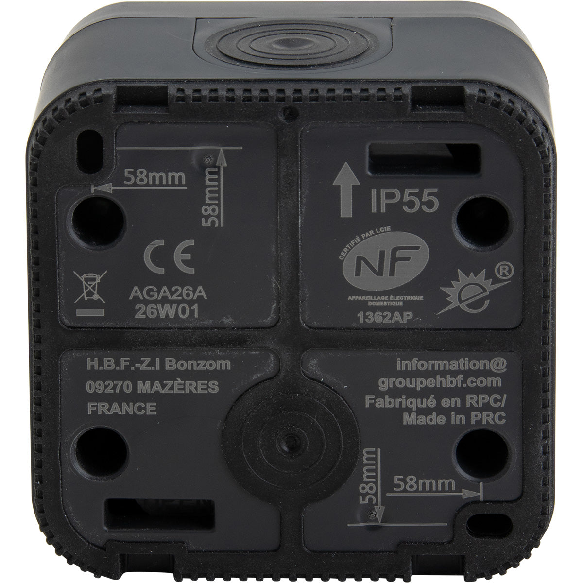Bouton poussoir étanche IP55 bornes auto + voyant lumineux - en saillie - gamme Granite - Protec