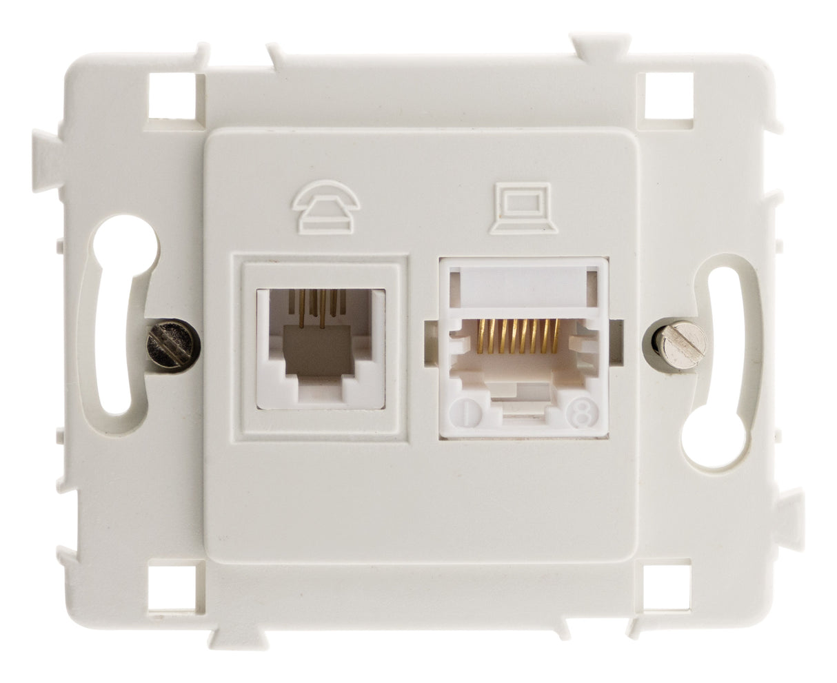 Prise RJ11 + RJ45 nu blanc - Clarys