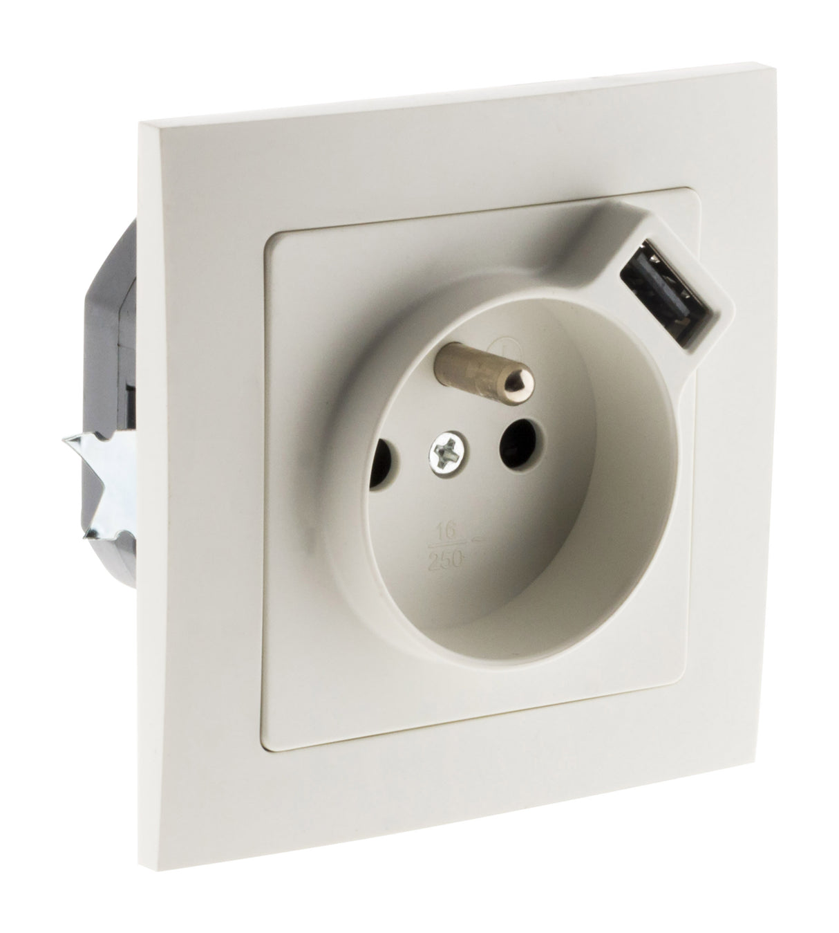 Prise 2P+T 16A encastrable + USB 2,1A - blanc - Zenitech