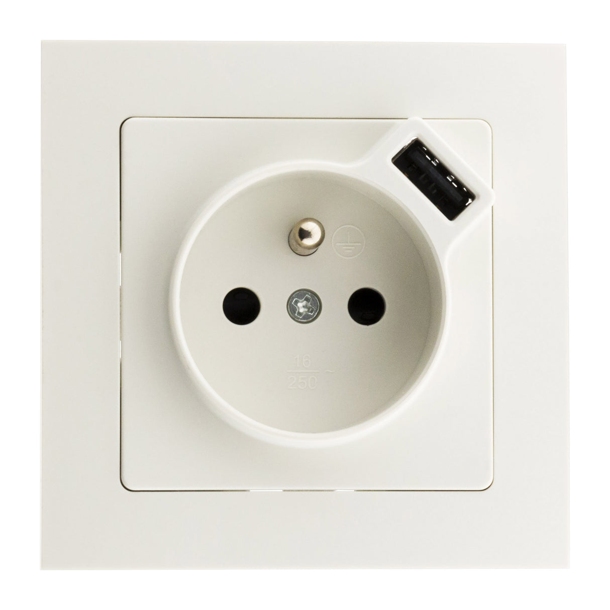 Prise 2P+T 16A encastrable + USB 2,1A - blanc - Zenitech